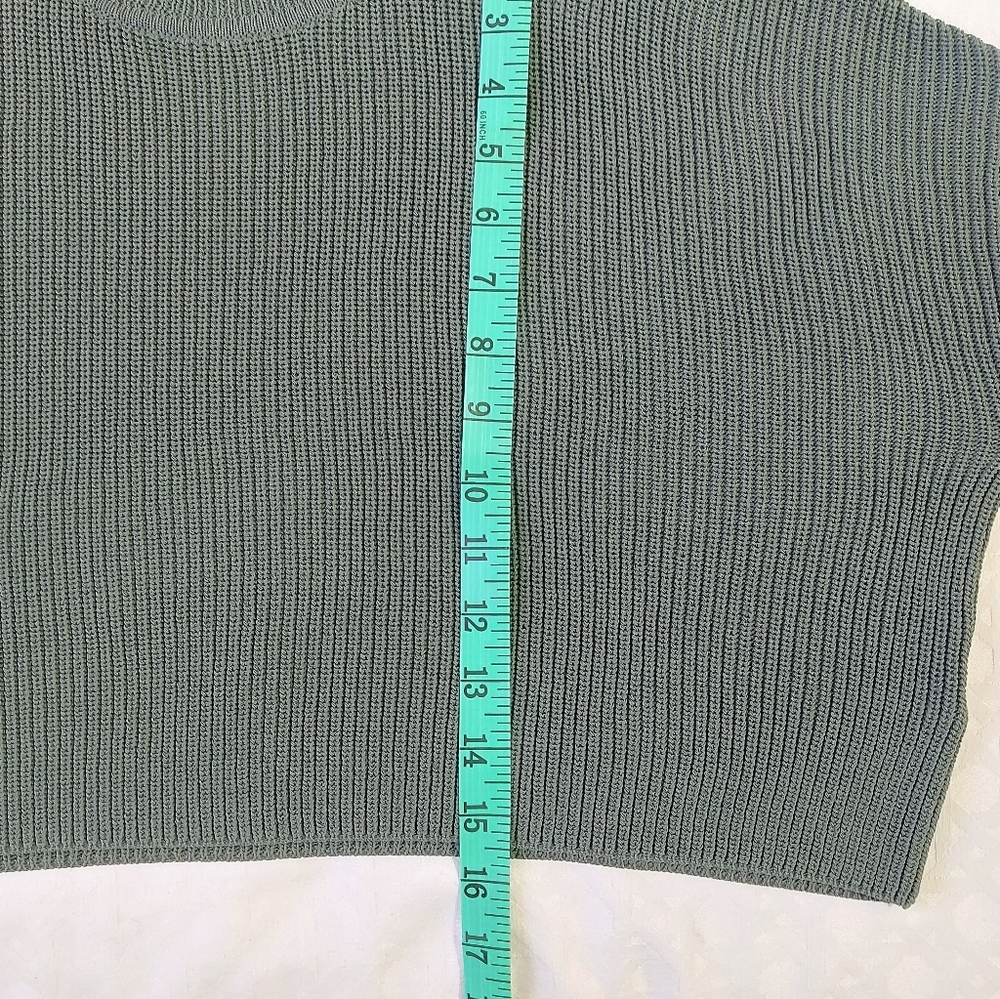 Aritzia Wilfred Salome Sweater Small Green Gray Rib  Knit Cropped Drop Shoulder - Picture 11 of 13